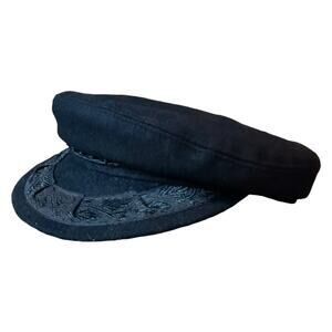 Greek Fisherman’s Hat Mens Black Embroidered Captains Wool Nylon Nautical Size M
